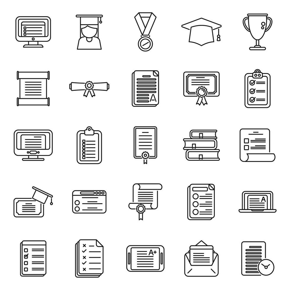 Final exam icons set outline vector. Student college vector