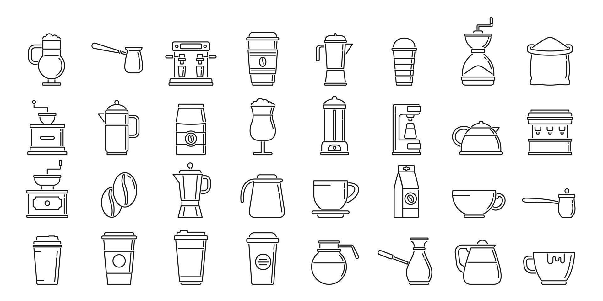 los iconos de café establecen el vector de contorno. taza de café