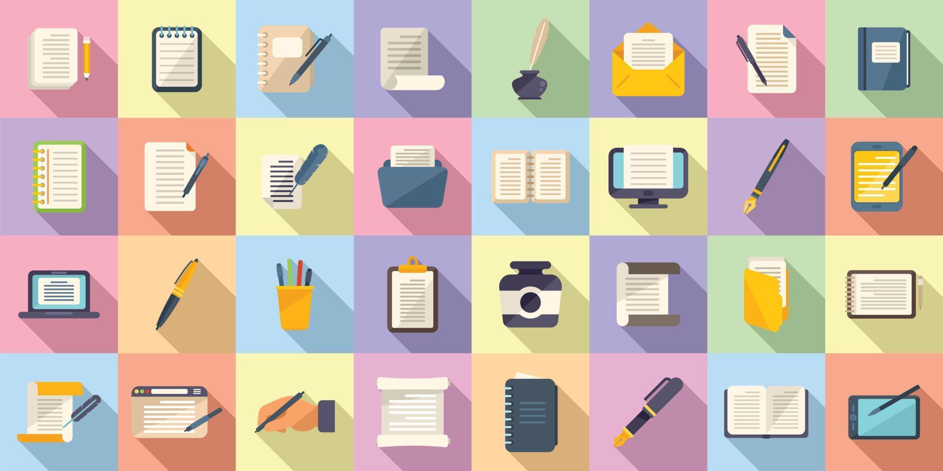 Writing icons set flat vector. Letter write vector