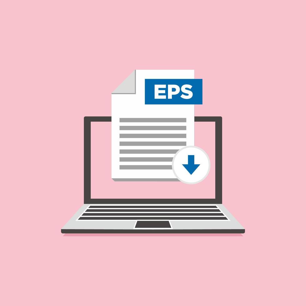 Download EPS button on laptop screen. Downloading document concept. File with CSV label and down arrow sign. Vector illustration