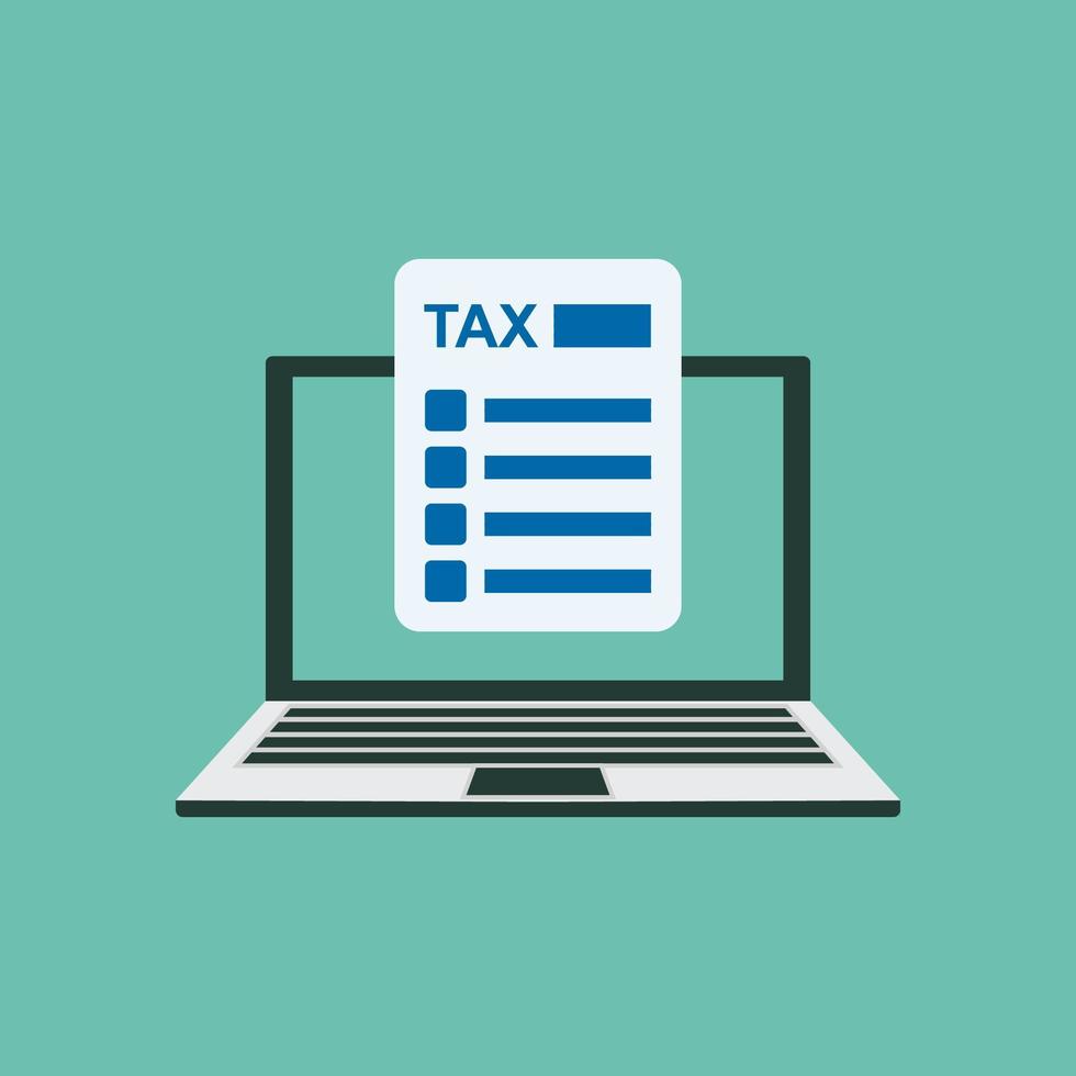 Online payment service. Invoice form on the laptop screen with a pay button. Internet banking concept. Online paying, bookkeeping, accounting. Vector illustration isolated