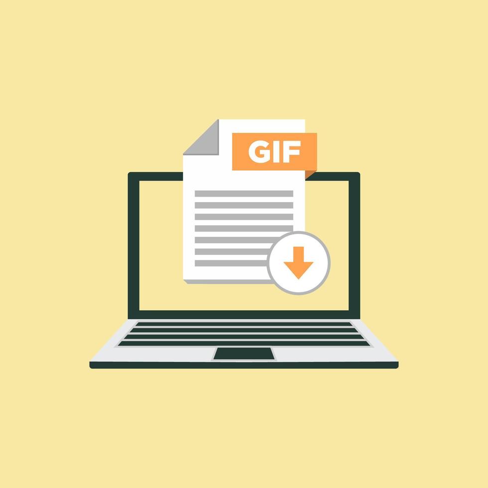 Download GIF icon file with label on laptop screen. Downloading document concept vector