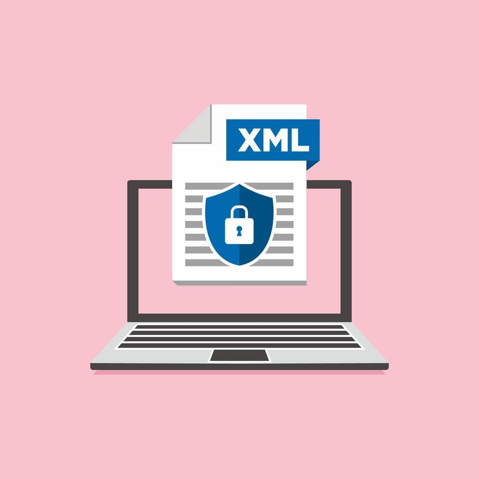 archivo de icono xml de seguridad con etiqueta en concepto de documento de pantalla de portátil vector