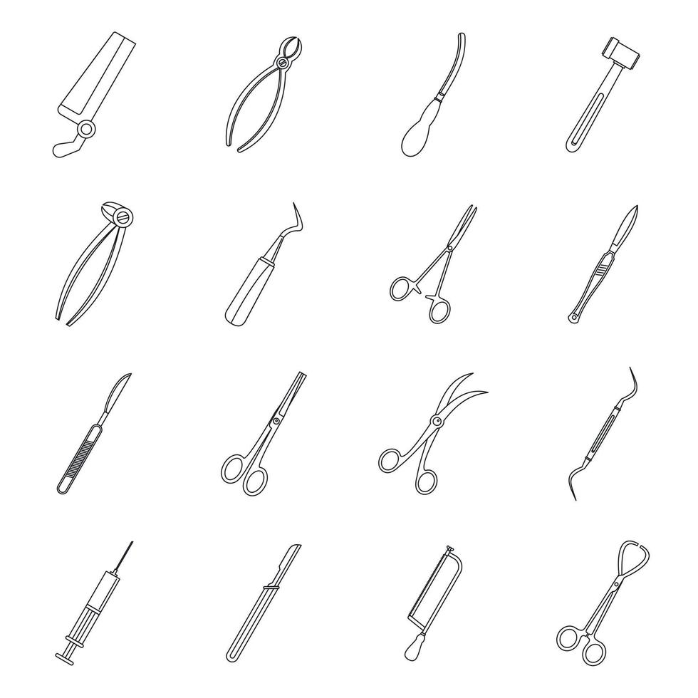 Surgeons tools icons set, outline style vector