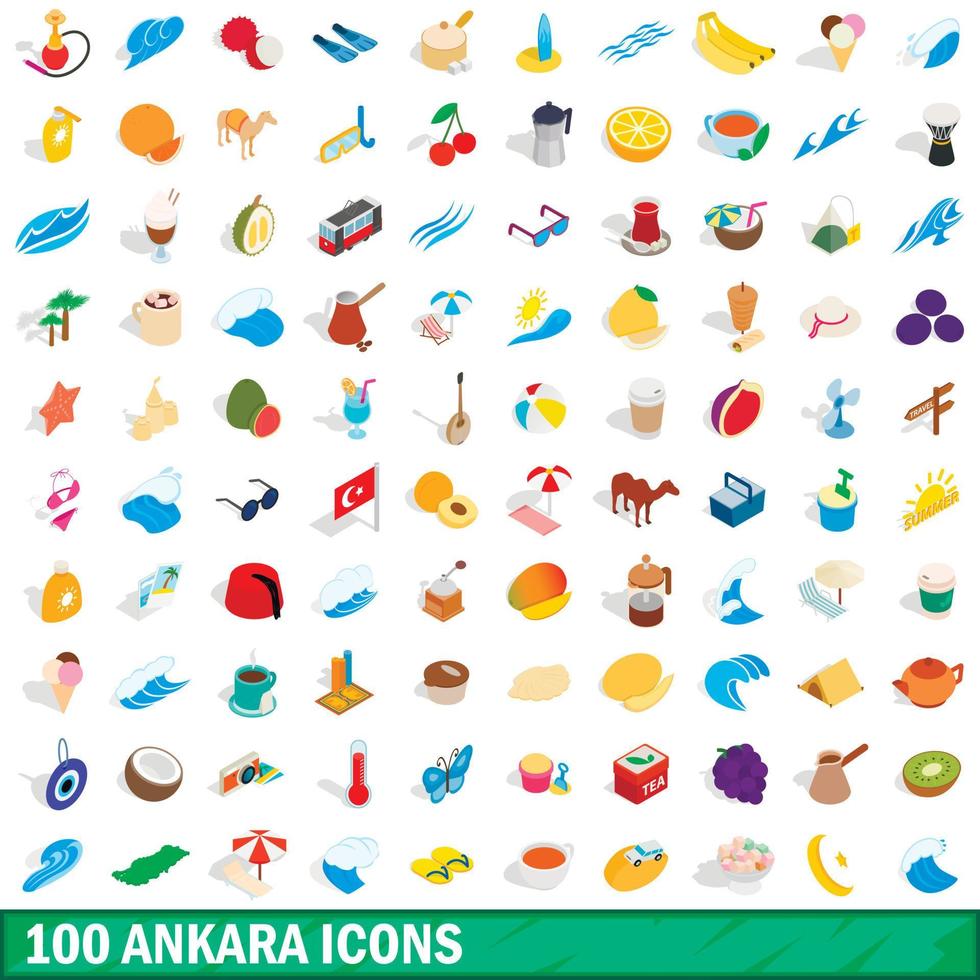 100 ankara icons set, isometric 3d style vector