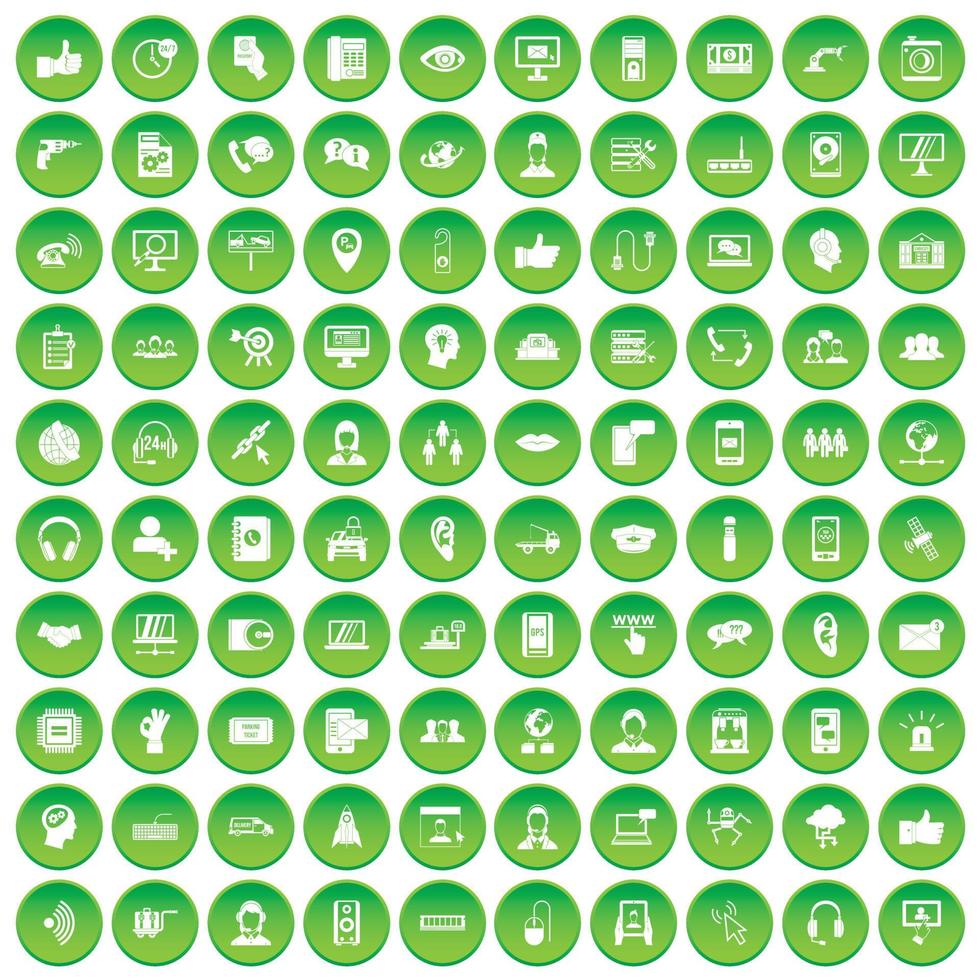 100 call center icons set green circle vector
