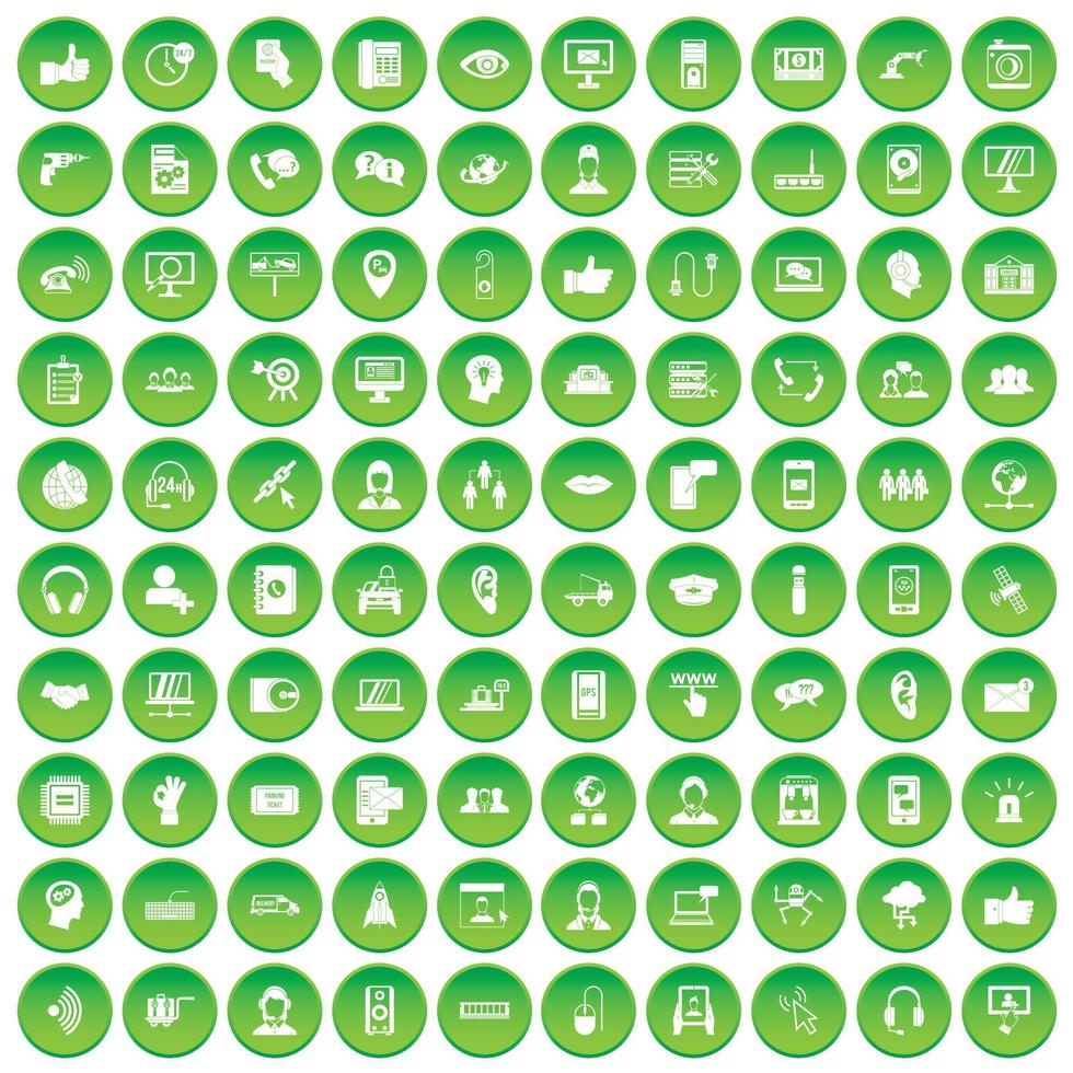 100 iconos de call center establecer círculo verde vector