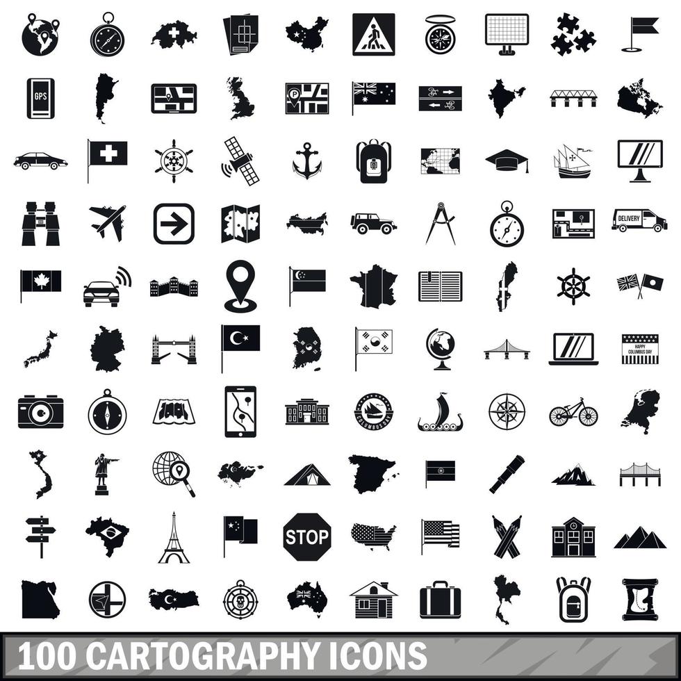 100 iconos de cartografía, estilo simple vector