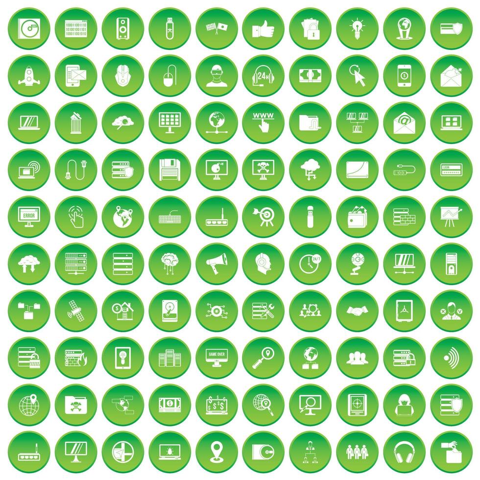 100 cyber security icons set green circle vector