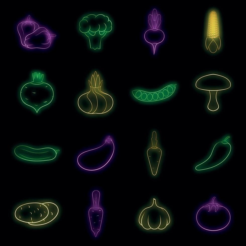 Vegetables studio icons set vector neon