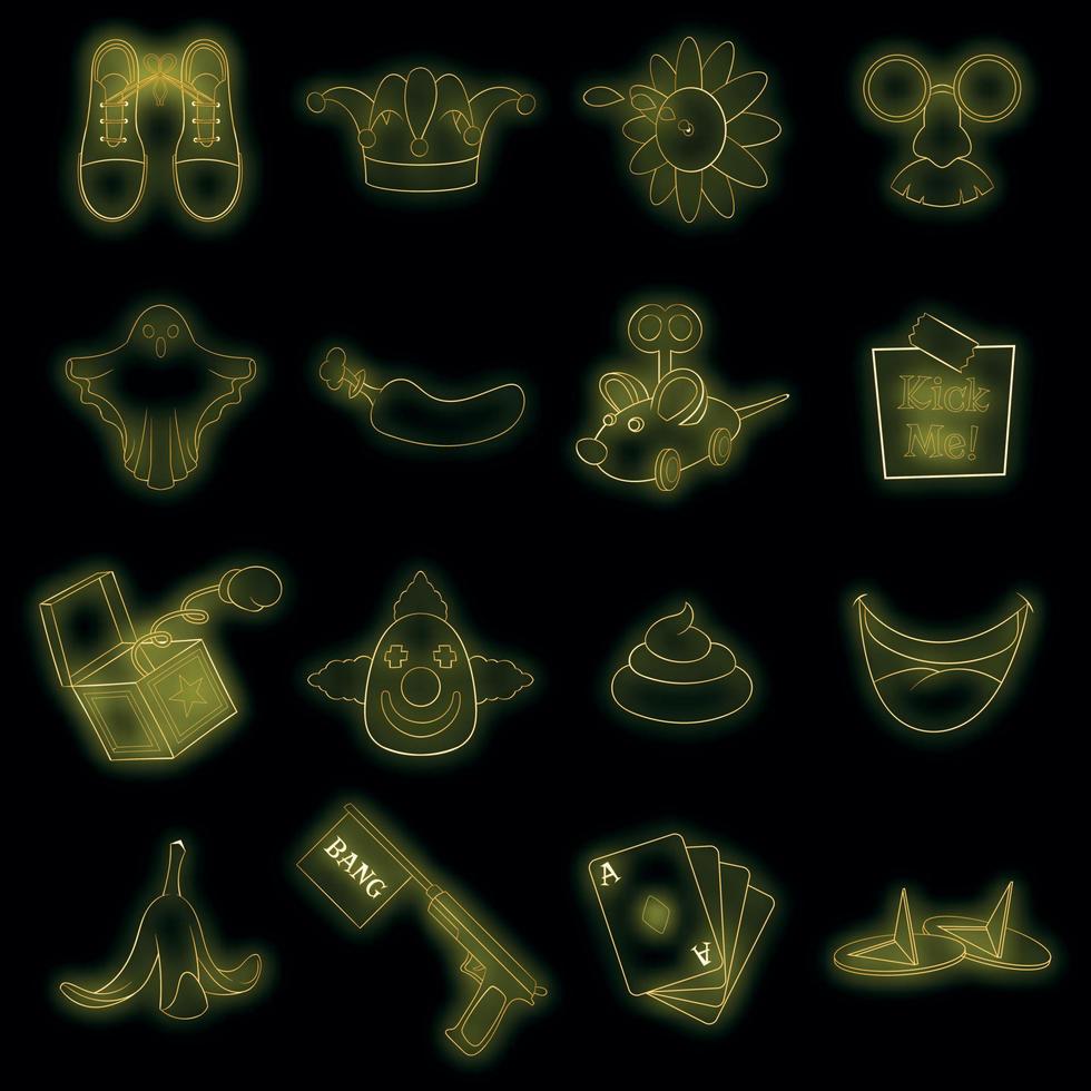 April fools day icons set vector neon