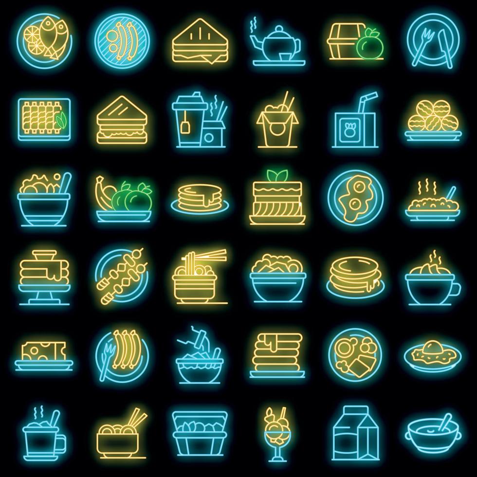 Lunch icons set vector neon