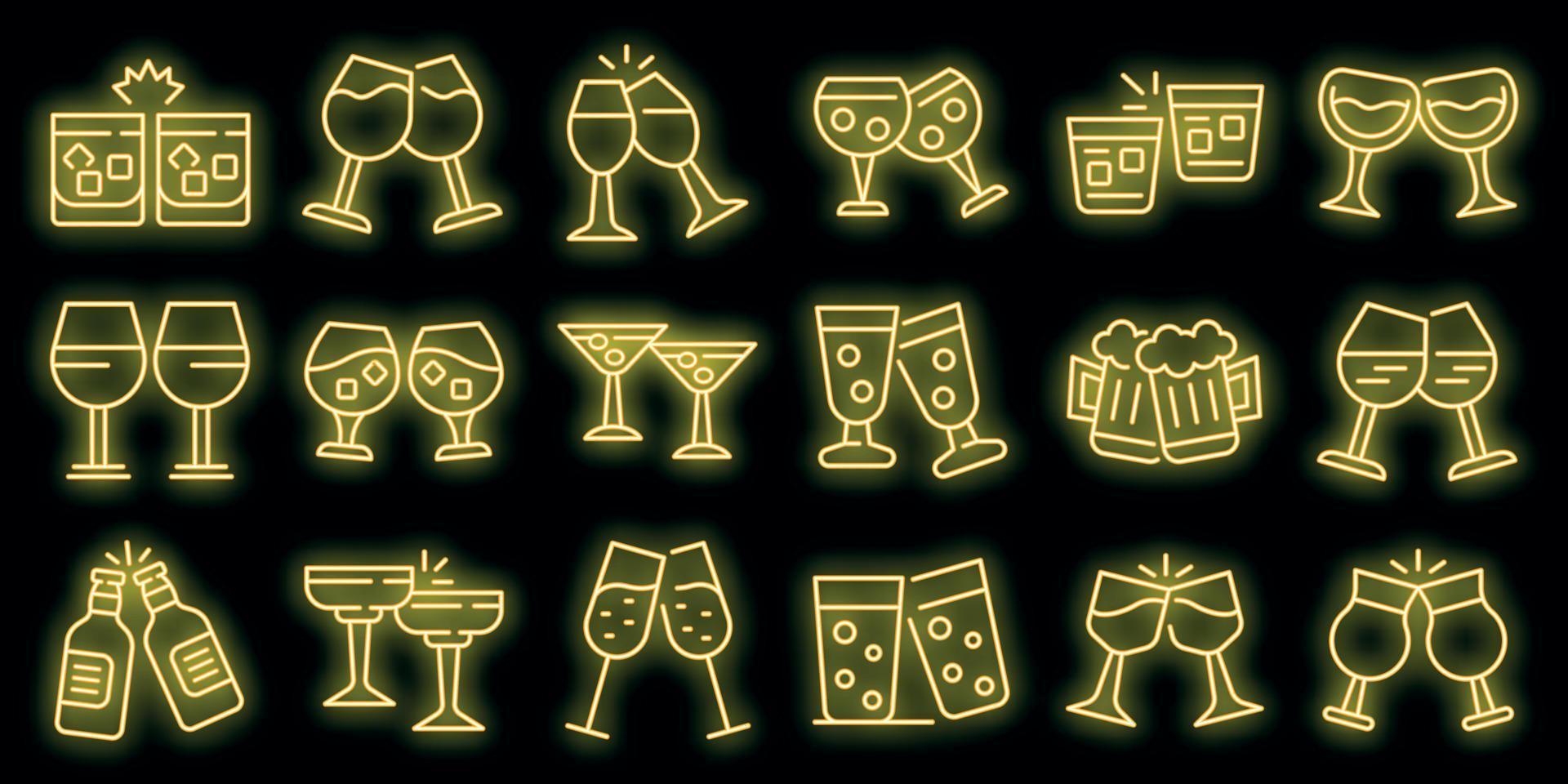 Cheers icons set vector neon