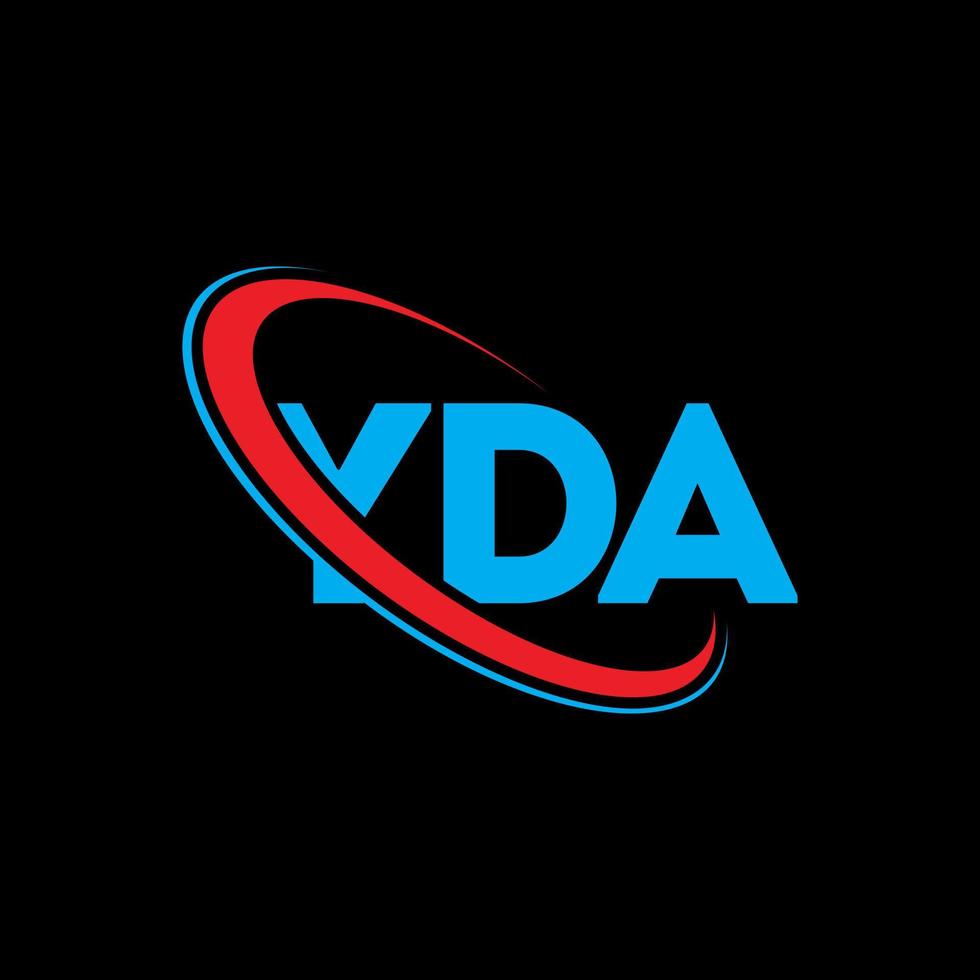 logotipo de yda. carta yda. diseño del logotipo de la letra yda. logotipo de iniciales yda vinculado con círculo y logotipo de monograma en mayúsculas. tipografía yda para tecnología, negocios y marca inmobiliaria. vector