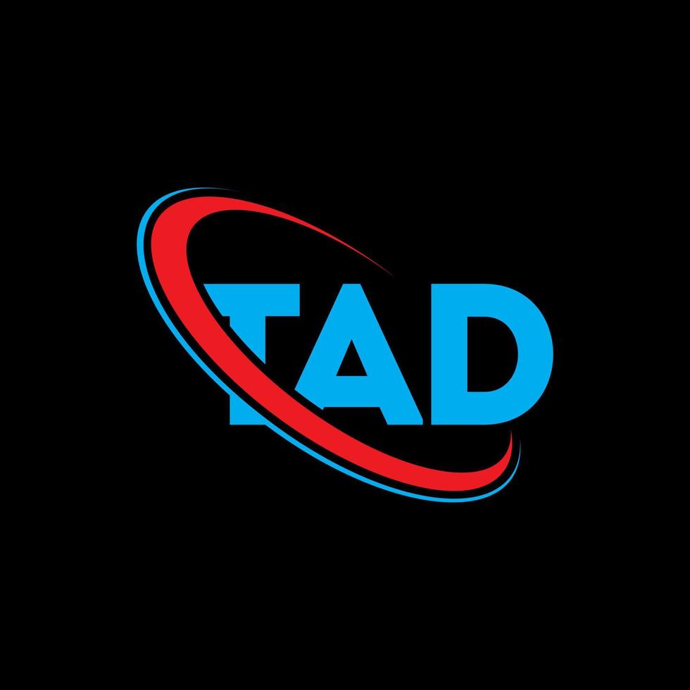 TAD logo. TAD letter. TAD letter logo design. Initials TAD logo linked with circle and uppercase monogram logo. TAD typography for technology, business and real estate brand. vector