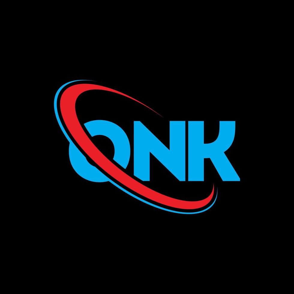 logotipo de onk. letra onk. diseño de logotipo de letra onk. logotipo de onk de iniciales vinculado con círculo y logotipo de monograma en mayúsculas. tipografía onk para tecnología, negocios y marca inmobiliaria. vector