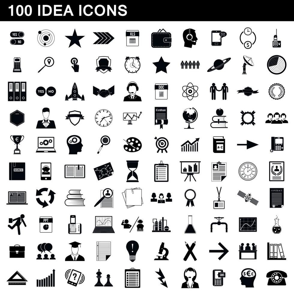 100 idea icons set, simple style vector