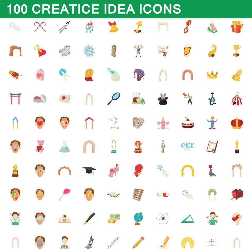 100 creative idea icons set, cartoon style vector