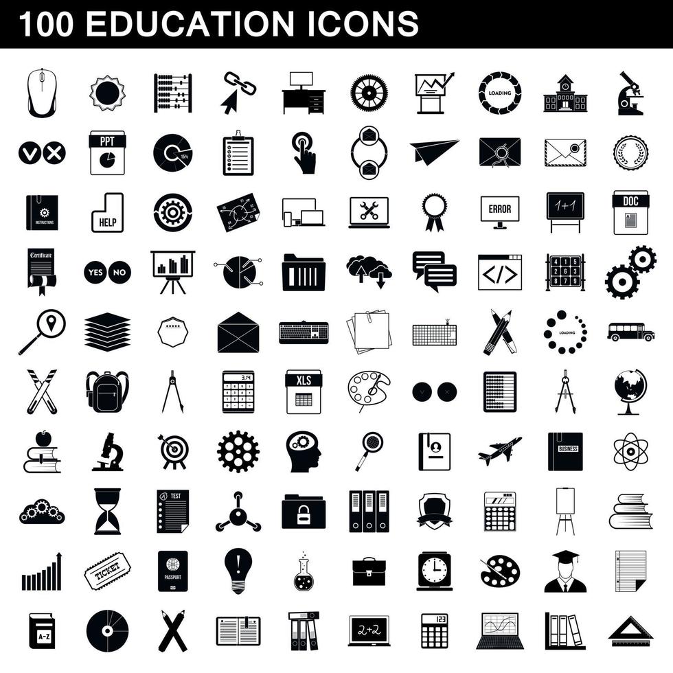 100 education icons set, simple style vector