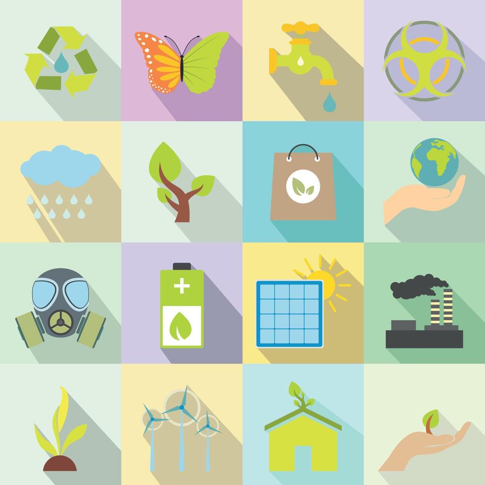 conjunto de iconos planos de ecología universal vector