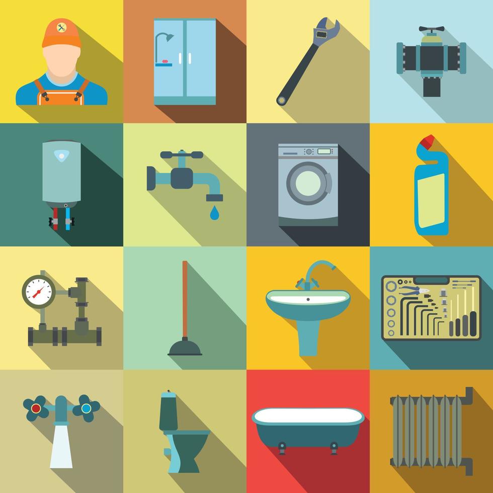 Sanitary engineering flat icons vector