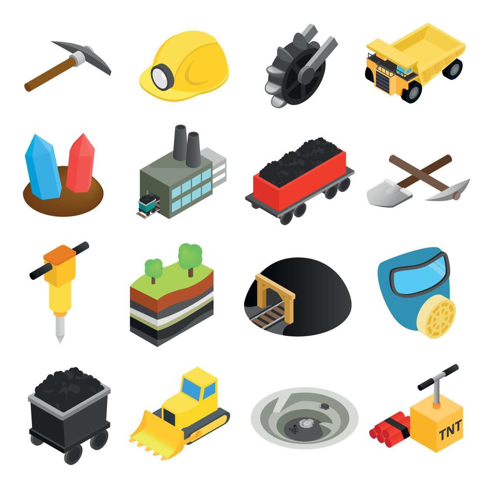 iconos 3d isométricos de minería vector