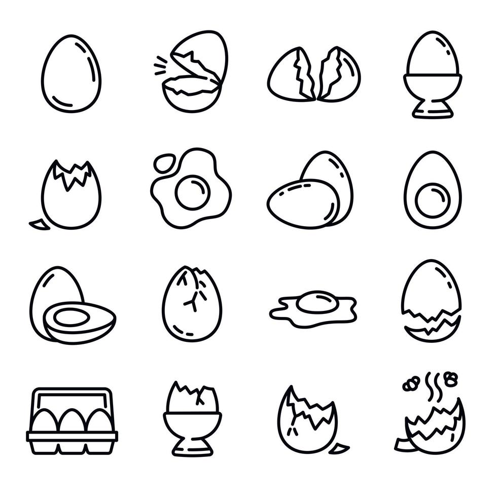 Eggshell icons set, outline style vector