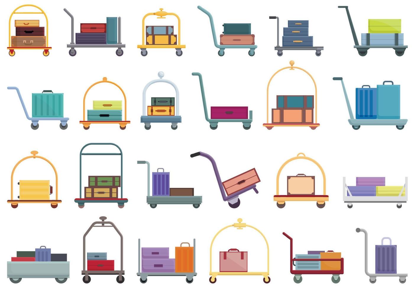 conjunto de iconos de carrito de equipaje vector de dibujos animados. bolsa de negocios