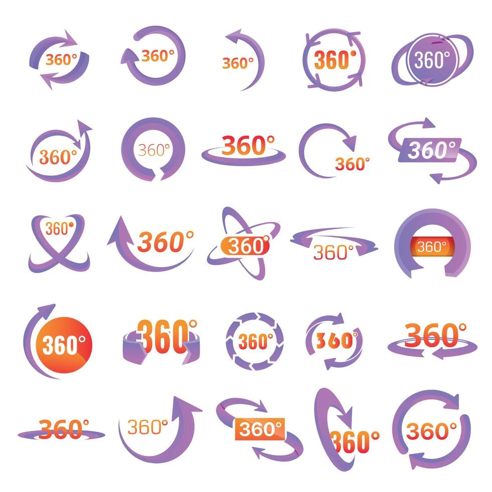 360 degrees icons set, cartoon style vector