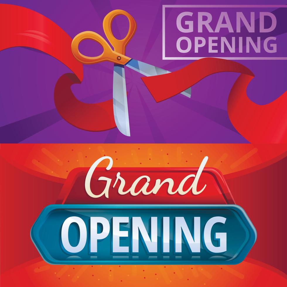 Launch event banner set, cartoon style vector