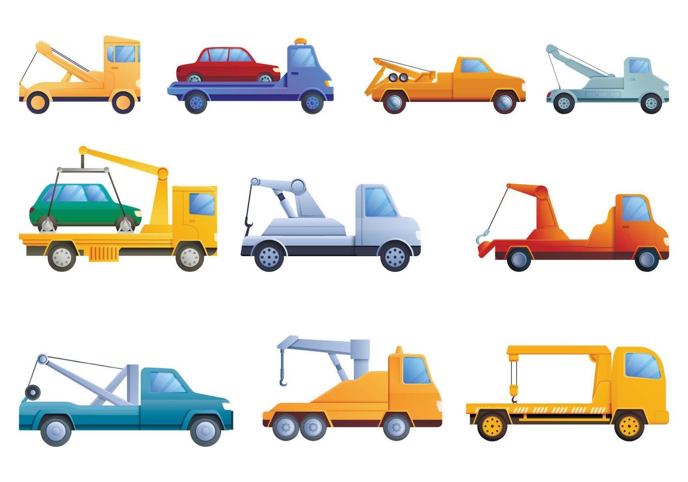 conjunto de iconos de camión de remolque, estilo de dibujos animados vector