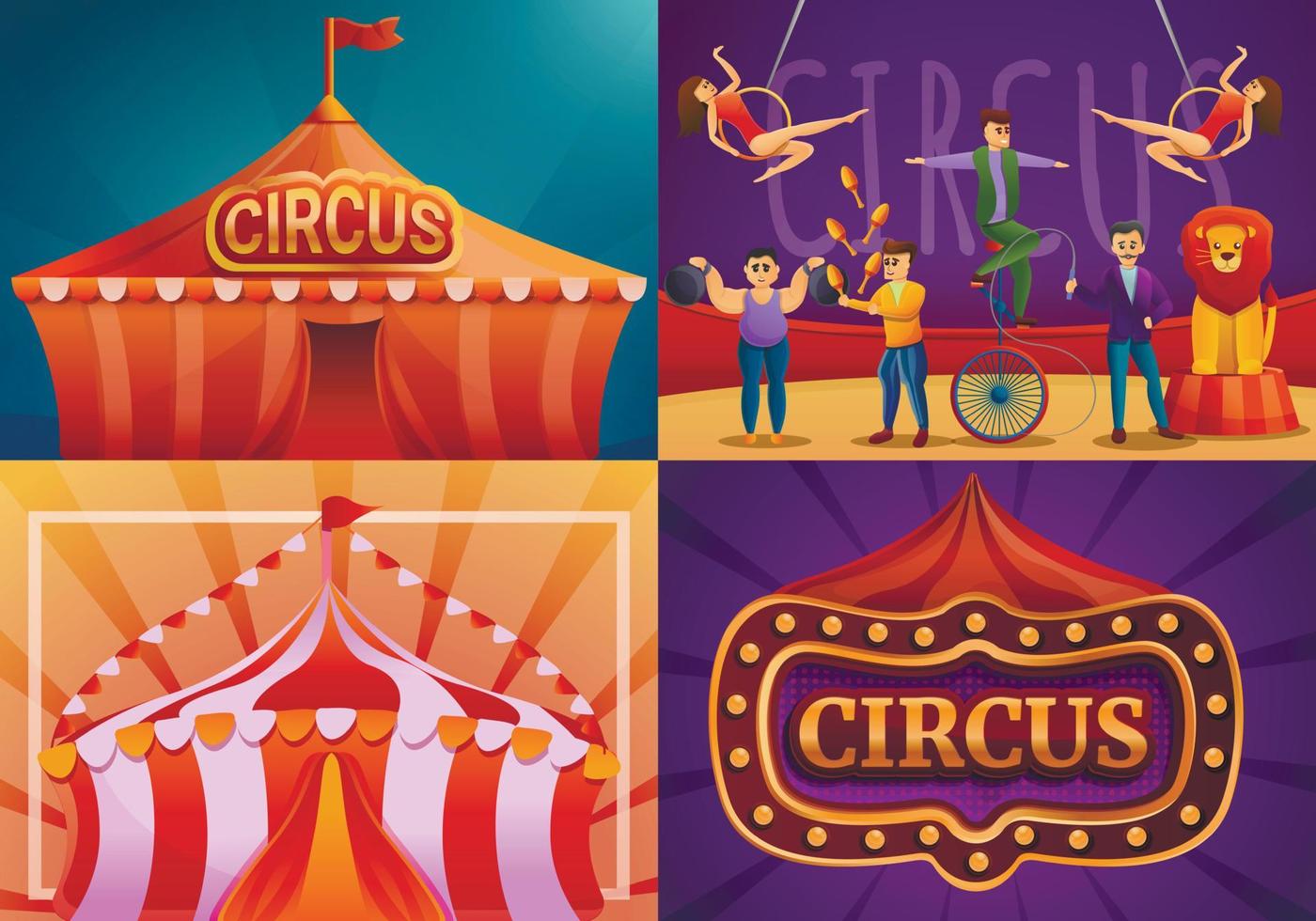 conjunto de banners de circo de la ciudad, estilo de dibujos animados vector