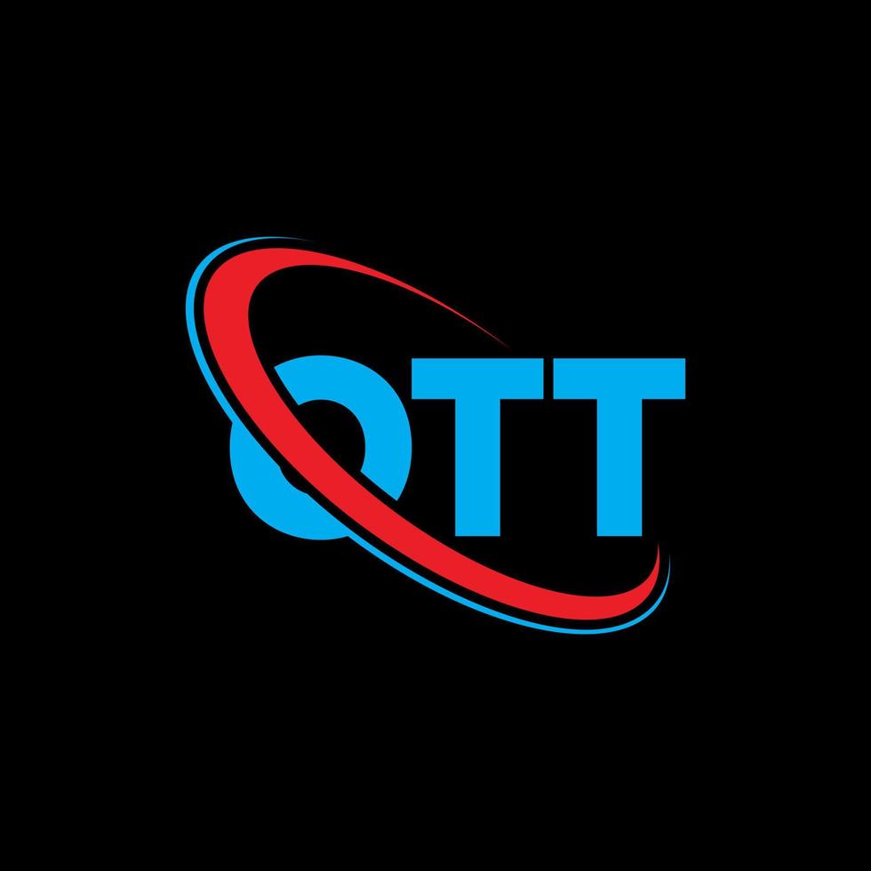 logotipo de ott. letra ot. diseño del logotipo de la letra ott. logotipo de iniciales ott vinculado con círculo y logotipo de monograma en mayúsculas. tipografía ott para tecnología, negocios y marca inmobiliaria. vector