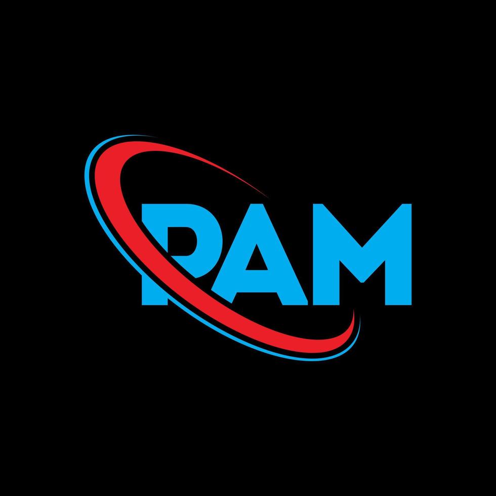 logotipo de pam carta pam. diseño del logotipo de la letra pam. logotipo de iniciales pam vinculado con círculo y logotipo de monograma en mayúsculas. tipografía pam para tecnología, negocios y marca inmobiliaria. vector