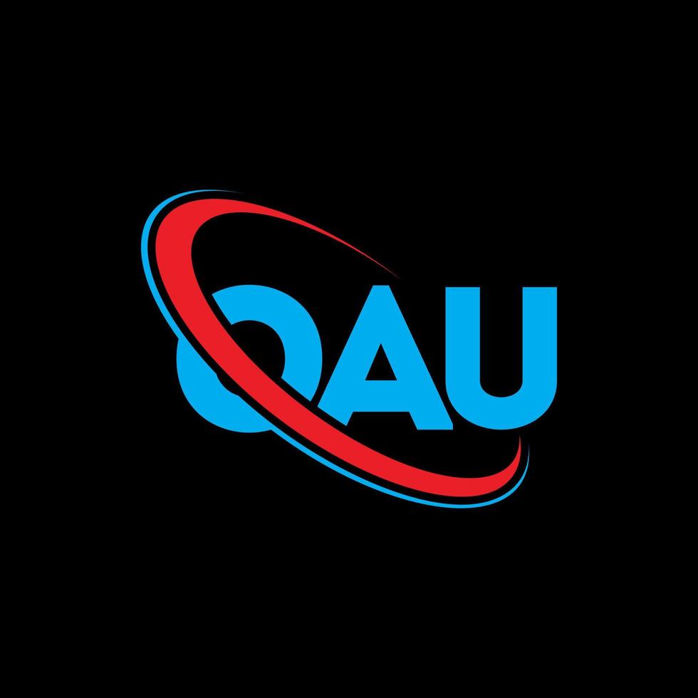 logotipo de la uau. carta de uau. diseño del logotipo de la carta oau. logotipo de las iniciales oau vinculado con el círculo y el logotipo del monograma en mayúsculas. tipografía oau para tecnología, negocios y marca inmobiliaria. vector