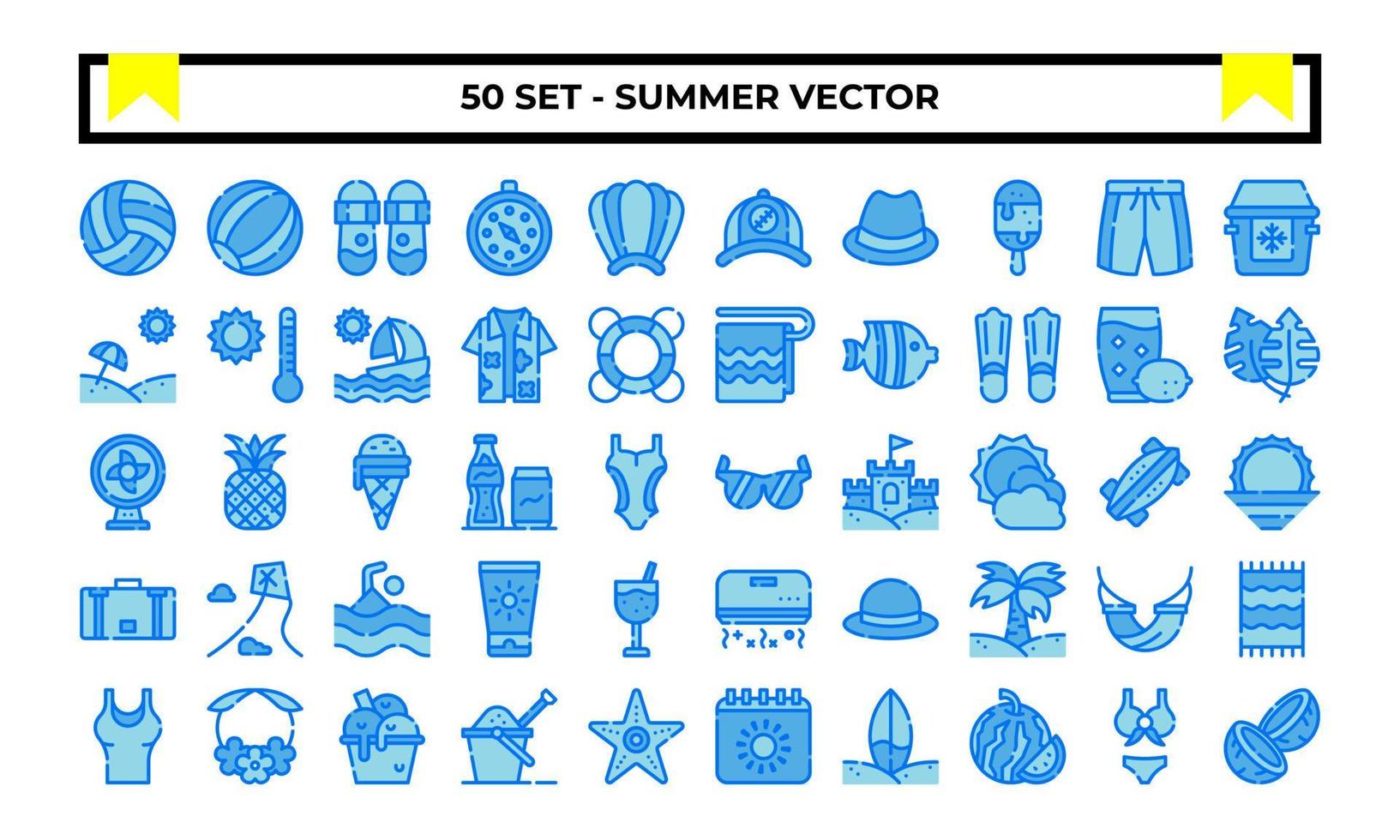 Summer icon set or logo illustration vector graphic with beach, sun, ball, sunglasses, etc. Perfect use for ui, website, pattern, design, etc.