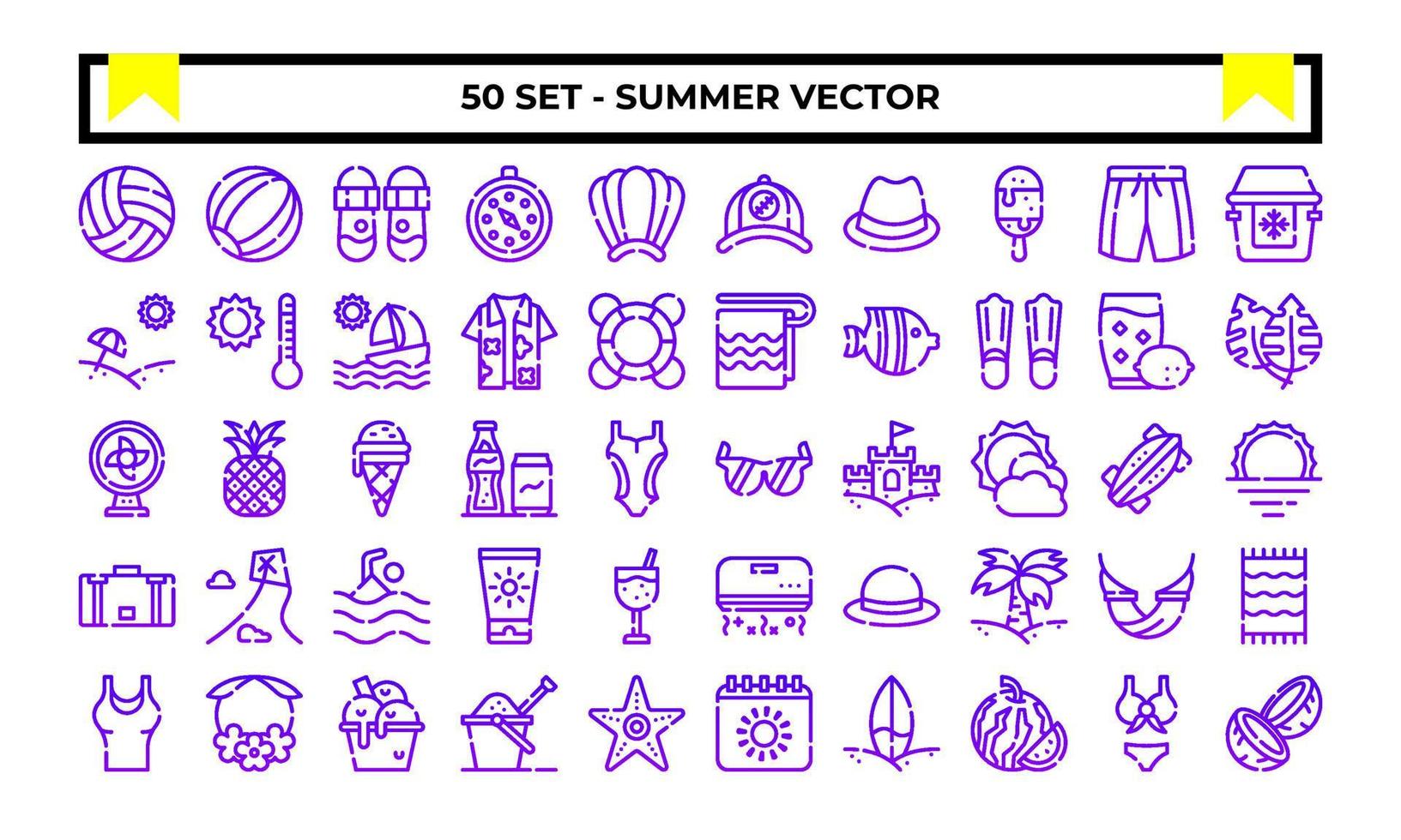 Summer icon set or logo illustration vector graphic with beach, sun, ball, sunglasses, etc. Perfect use for ui, website, pattern, design, etc.