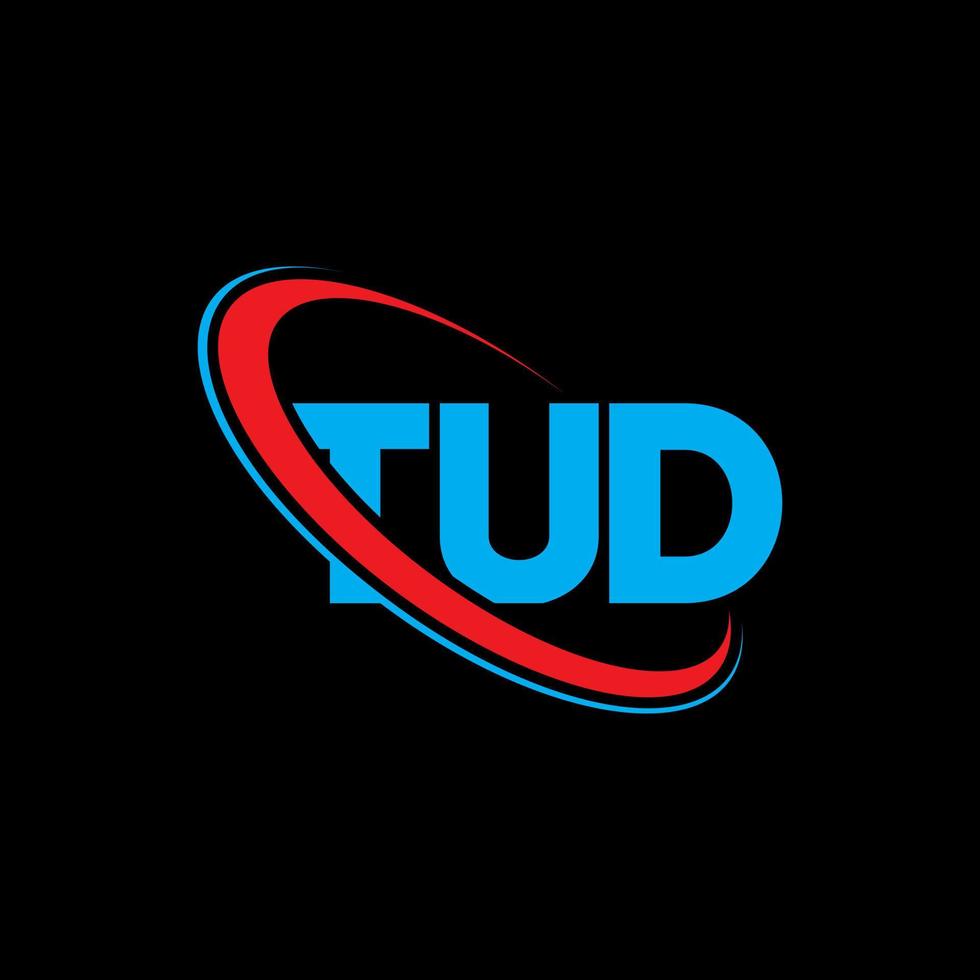 logotipo de tud. letra tud. diseño de logotipo de letra tud. logotipo de tud de iniciales vinculado con círculo y logotipo de monograma en mayúsculas. tipografía tud para tecnología, negocios y marca inmobiliaria. vector