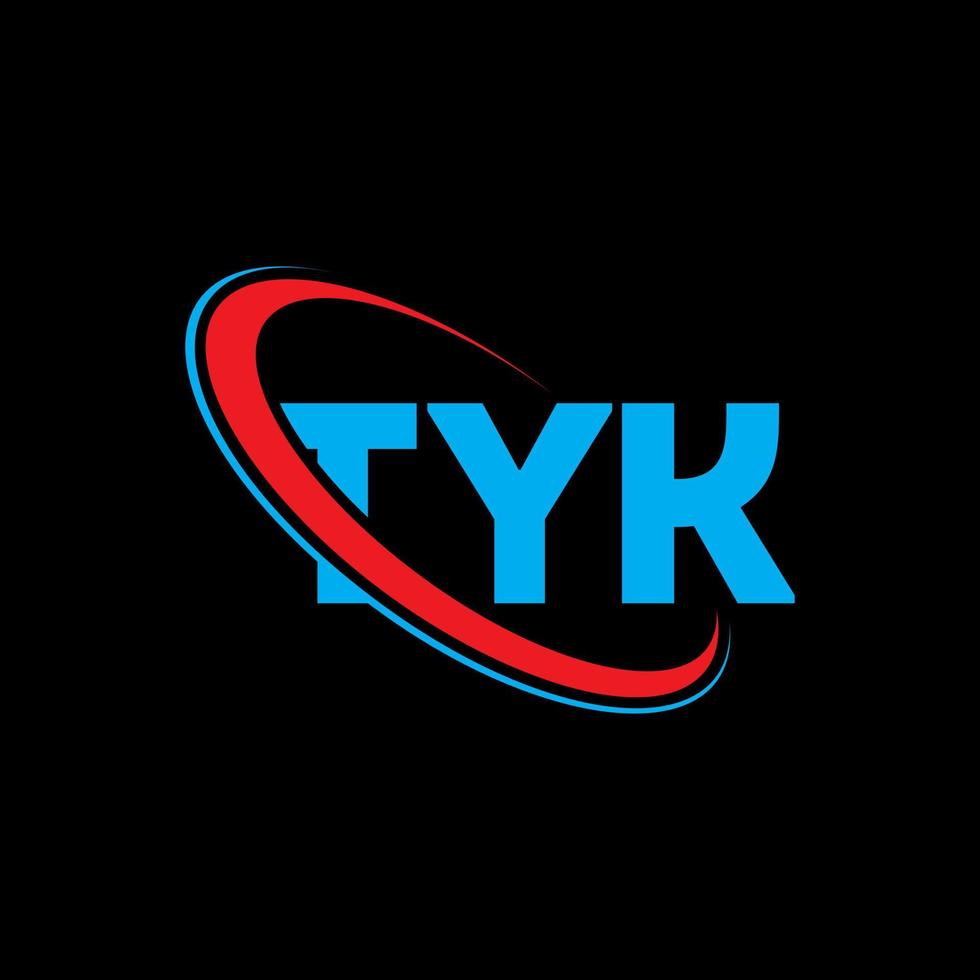 logotipo de tyk. letra tyk. diseño de logotipo de letra tyk. logotipo de iniciales tyk vinculado con círculo y logotipo de monograma en mayúsculas. tipografía tyk para tecnología, negocios y marca inmobiliaria. vector