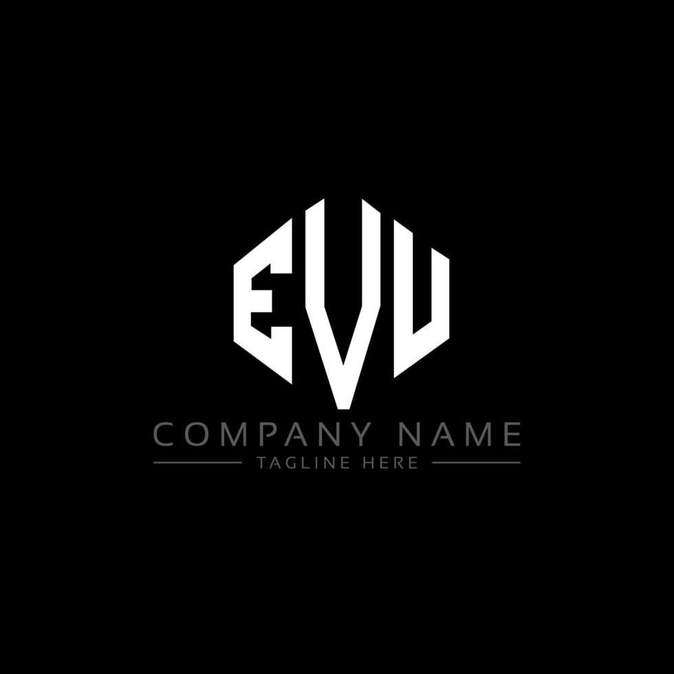 EVU letter logo design with polygon shape. EVU polygon and cube shape logo design. EVU hexagon vector logo template white and black colors. EVU monogram, business and real estate logo.