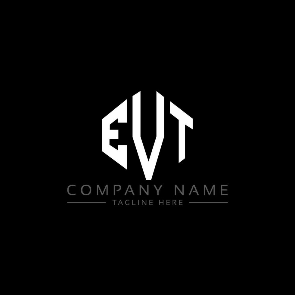 EVT letter logo design with polygon shape. EVT polygon and cube shape logo design. EVT hexagon vector logo template white and black colors. EVT monogram, business and real estate logo.