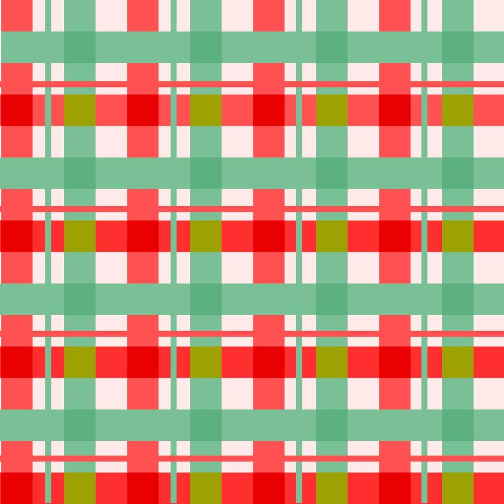 Red Green Plaid, checkered, tartan seamless pattern. Paper, cloth, fabric, dress, napkin, cover, bed printing, gift, present or wrap. Christmas, new year, happy concept, background. vector