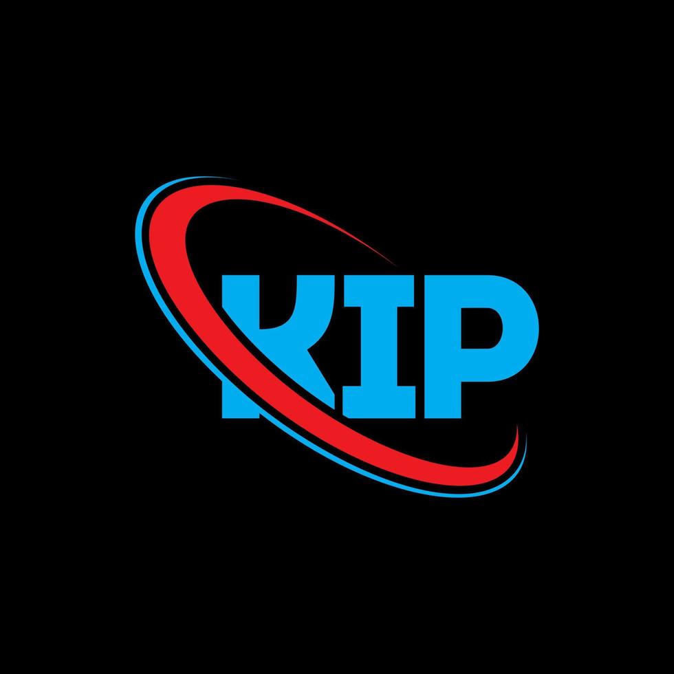 logotipo de kip. carta de kip. diseño del logotipo de la letra kip. logotipo de las iniciales kip vinculado con un círculo y un logotipo de monograma en mayúsculas. tipografía kip para tecnología, negocios y marca inmobiliaria. vector