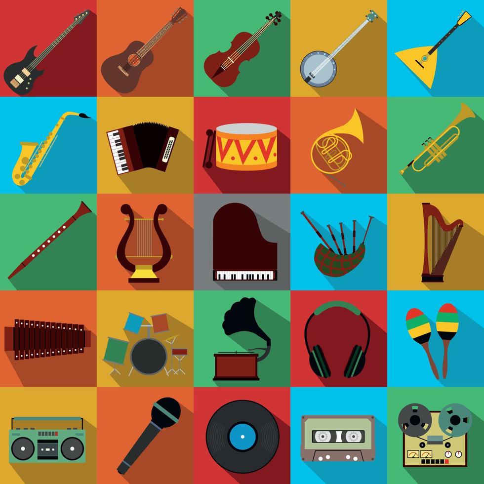 conjunto de iconos planos de música vector