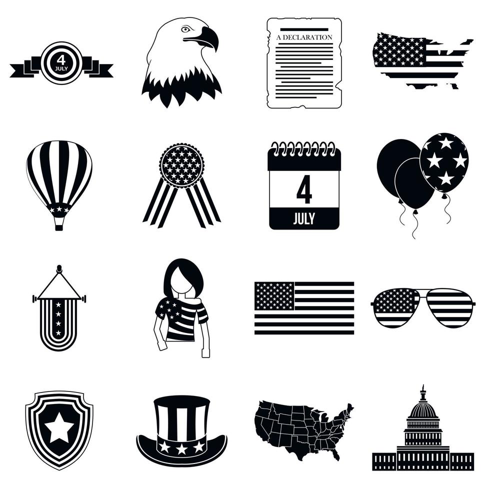 Independence day black simple icons vector