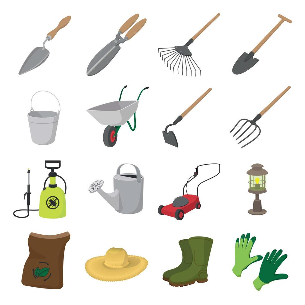 Garden cartoon icons set vector