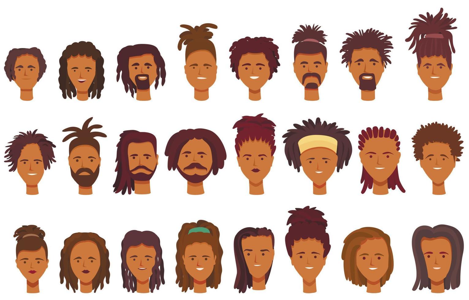 Dreadlocks icons set cartoon vector. African fashion vector