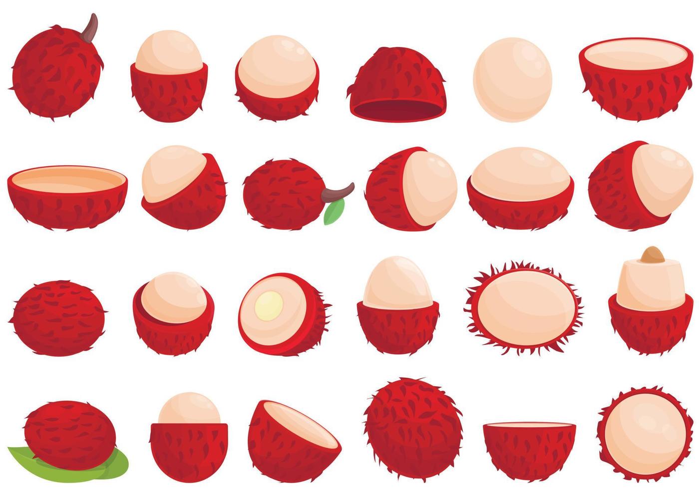 iconos de rambután establecer vector de dibujos animados. fruta dulce