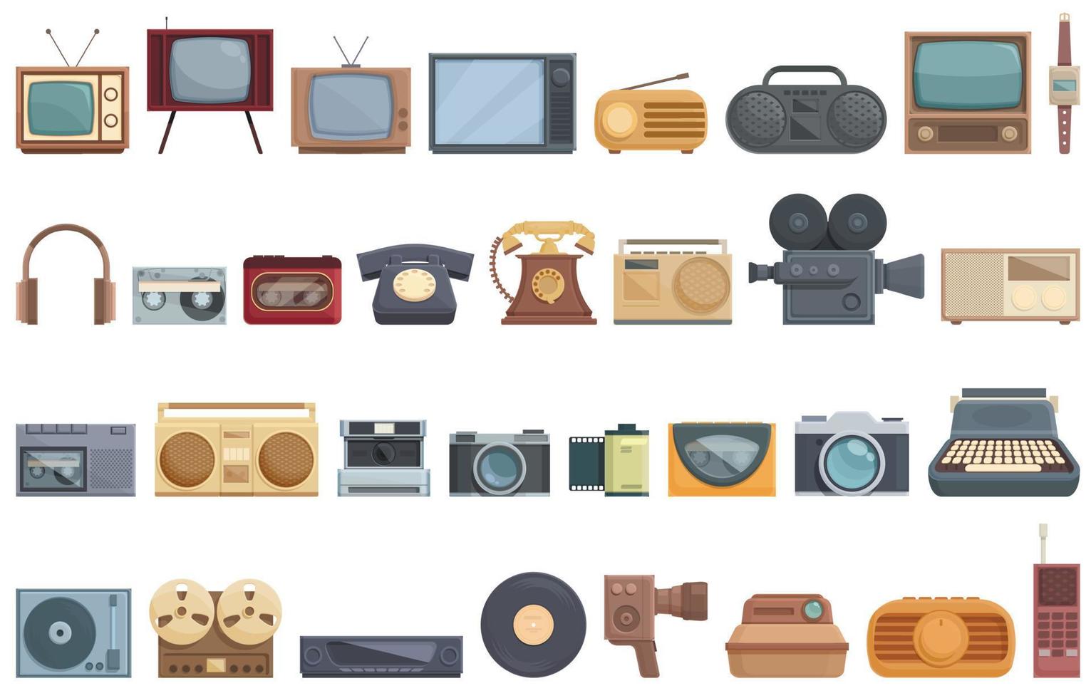 Analogue technology icons set cartoon vector. Audio button vector