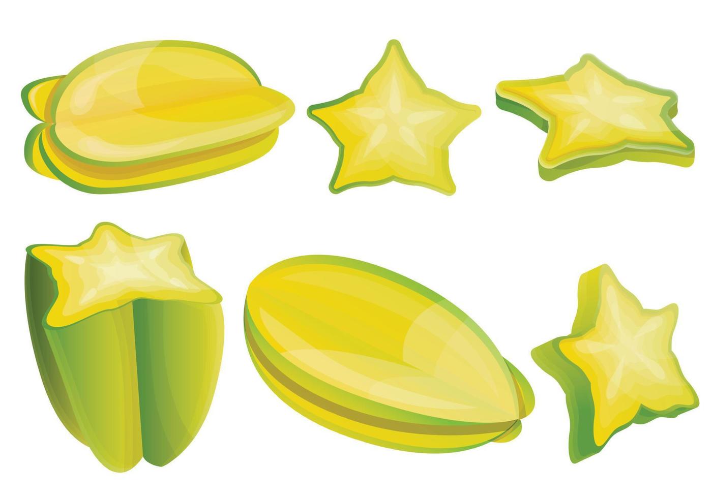 Carambola icons set, cartoon style vector